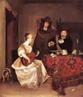 Borch, Gerard Ter - A Young Woman Playing A Theorbo To Two Men